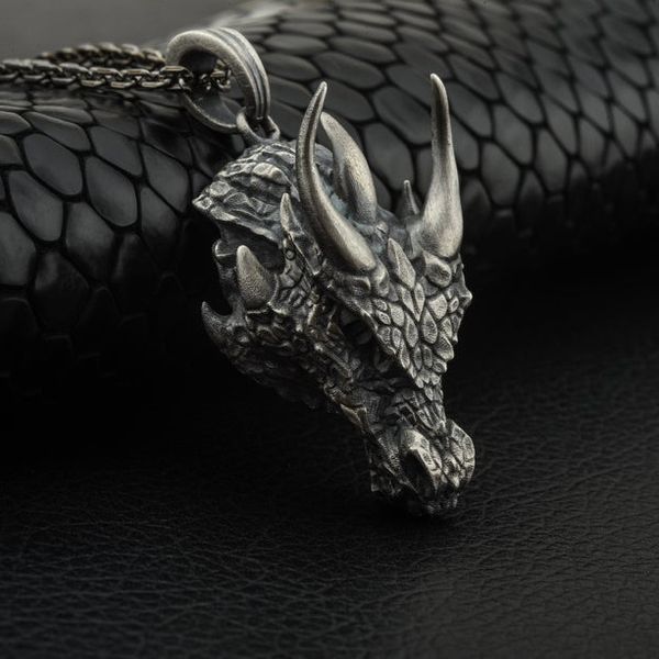 Pure Tin Domineering Head Pendant Men's Necklace Hip Hop Ins Fashionable Sweater Chain