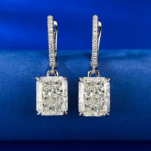 Radiant Cut Moissanite Diamond Dangle Earrings in 925 Sterling Silver, Perfect Wedding Drop Earrings for Women and Bridal Jewelry Gifts