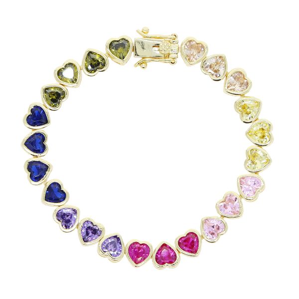 rainbow-hued mini love heart zircon bracelet for women and men, stylish hip hop iced-out bling with cubic zirconia, perfect couple jewelry gift