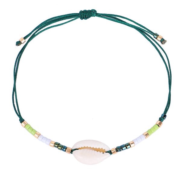 Rainbow-hued natural shell charm bracelet with glass seed beads