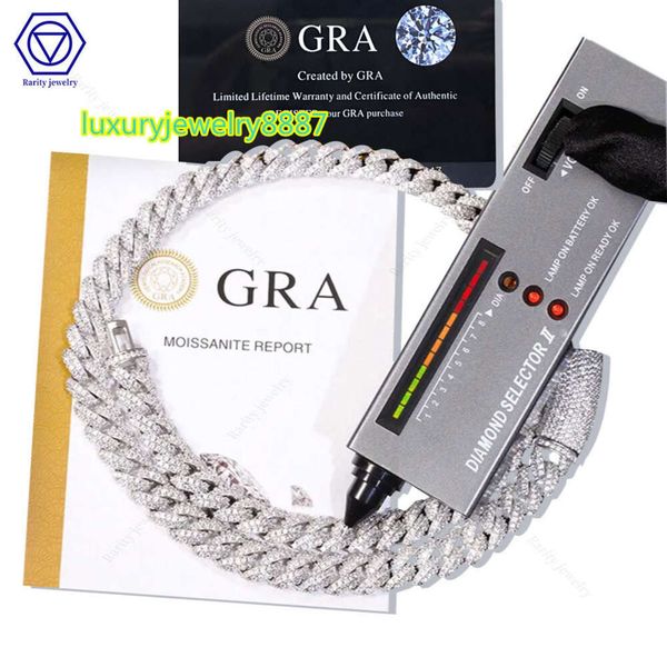 Rare 2023 hip hop Cuban link chain in 925 silver with white gold plating and VVS moissanite diamonds for men