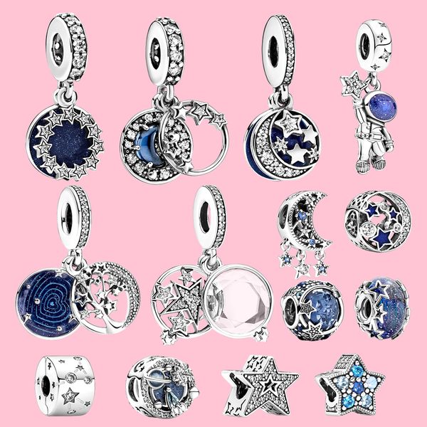 Real S925 Sterling Silver Fashion Brand Astronaut Galaxy Pendant Charm Pandora Jewelry DIY Women's New Year's Birthday Gift