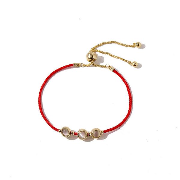 Red woven rope charm bracelet with glass beads, Korean-style design for students and best friends