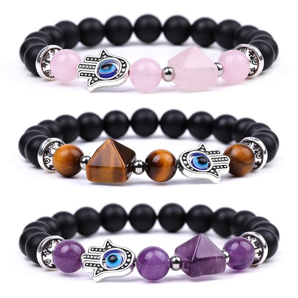 Reik Healing Natural Crystal Stone Turkish Evil Eye Hand Bracelet Amethyst Aventurine Tiger's Eye Bracelets