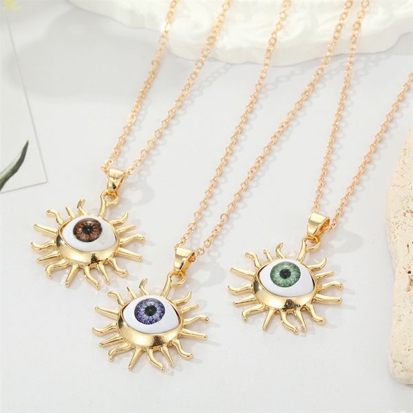 Resin Sun Evil Eye Pendant Necklaces Colored Eyelash Turkish Blue Eye Necklace For Women Jewelry