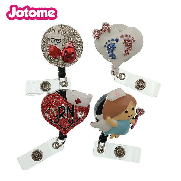 Retractable ID badge reel with enamel rhinestone medical heart angel design for nurse accessories