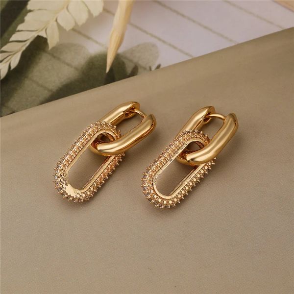 Retro gold 14k yellow geometric drop earrings for women, stylish punk hip hop fashion jewelry