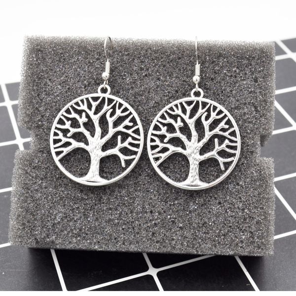 Retro hollow-out alloy tree of life dangle earrings for women and men