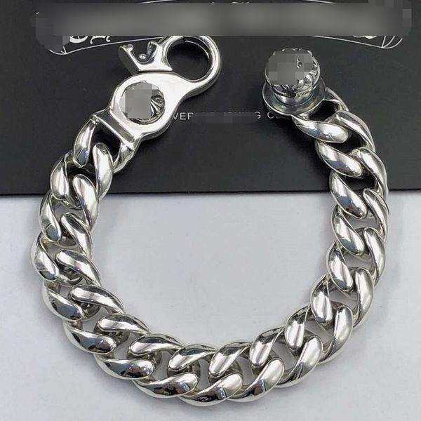 Retro S925 sterling silver men's bracelet with cross flower clip buckle