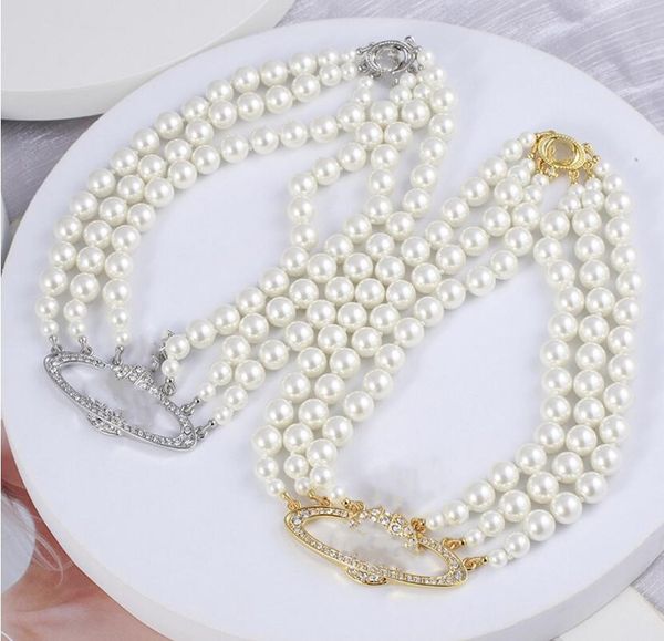 Retro three-tier pearl necklace with diamond elegance, a versatile women's collarbone chain