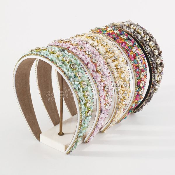 Retro women's fashion headband featuring colorful stone diamond accents, wide-brimmed candy hues for a stylish and elegant hair accessory