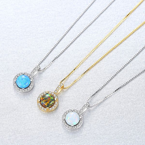Retro-inspired Opal Pendant Necklace in S925 Silver with Zircon Accents and Box Chain, a Stylish European Collar Design for Women's Wedding and Party Jewelry