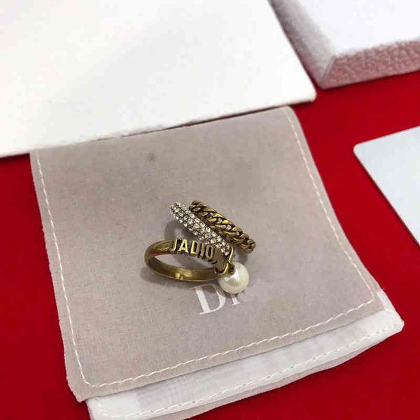 Rings d Jia Di Multilayer Three Circle Pearl Brass Letter Ring Small Fresh and Unique Net Red