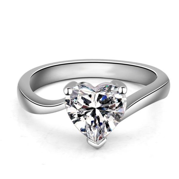 Romantic heart-shaped silver wedding ring with cubic zirconia for women in sizes 6-9