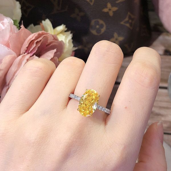 Romantic Lady Oval Lab Topaz Diamond Ring in 925 Sterling Silver for Women's Bridal Engagement and Wedding Jewelry Gifts