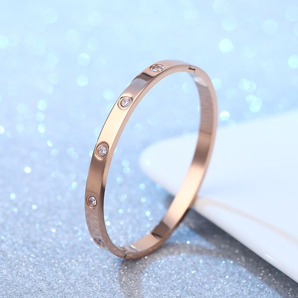 Rose gold and silver titanium steel luxury fashion bracelets with diamond accents for women
