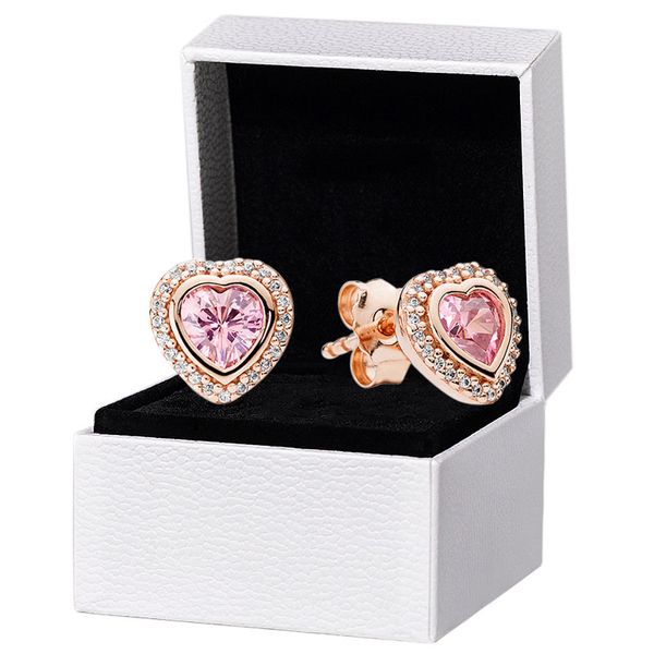 Rose Gold Pink Stone Heart Stud Earrings in Authentic 925 Sterling Silver, Designer Women's Jewelry for Weddings and Parties with Crystal Accents