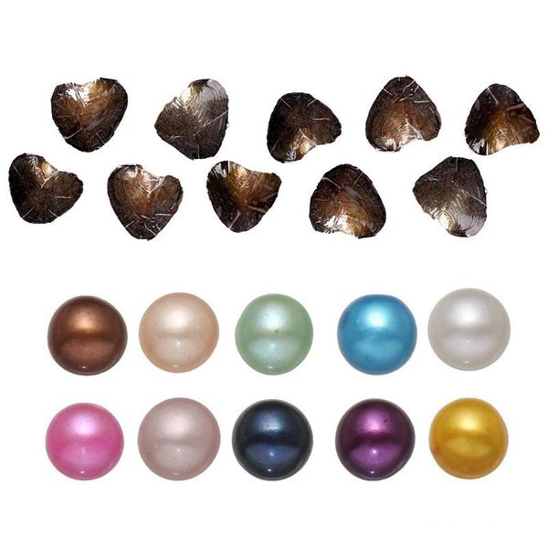 Round Pearl Oyster 6-8mm Mixed Color Freshwater Pearl Twins in Vacuum Pack for DIY and Gifts