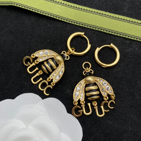S925 gold bee stud earrings, stylish glamorous jewelry gift for women