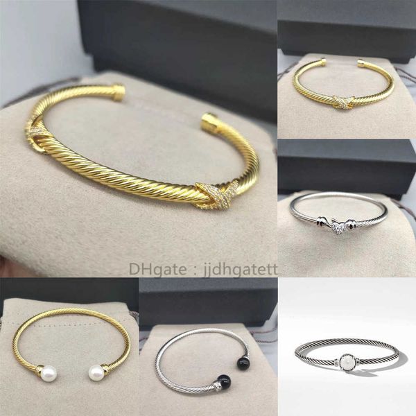 S925 gold women's Cable charm bracelet with Twist design, high-quality two-tone 3MM fishhook clasp, stylish steel wire rope, non-fading fashion accessory