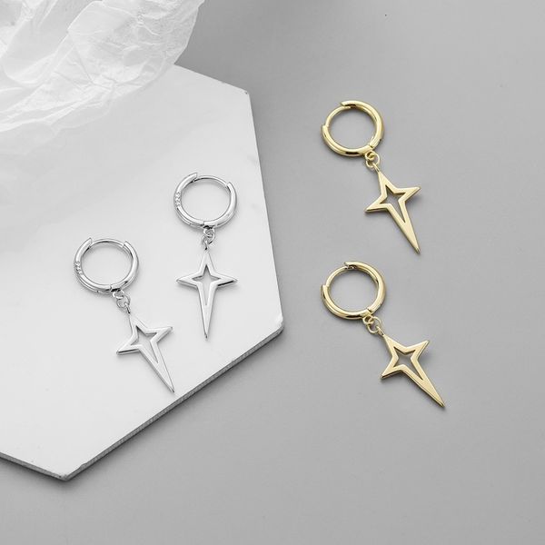 S925 Silver Geometric Cross Earrings in Japanese and Korean Minimalist Style