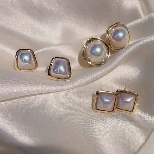 S925 Silver Geometric Pearl Earrings for Women, Korean-style Simple and Elegant Cold Wind Design