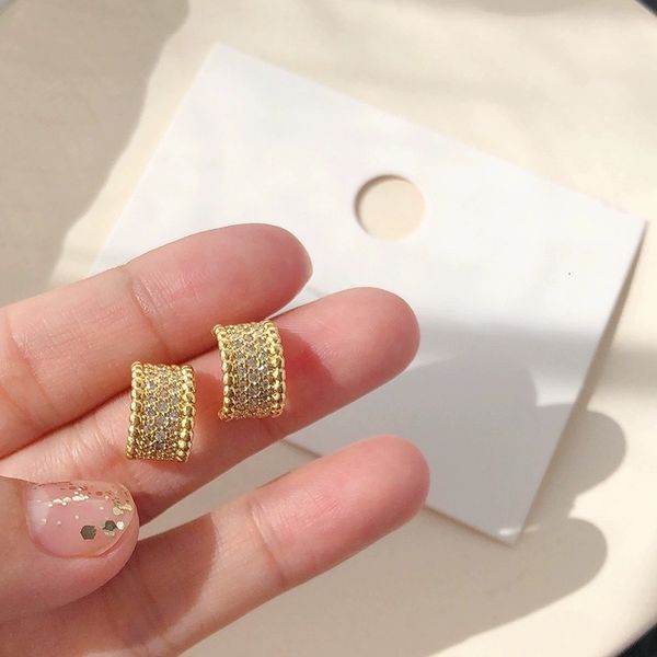 S925 Silver Korean-style Wide Face Earrings with Sparkling Zircon and Cool Fashion Appeal