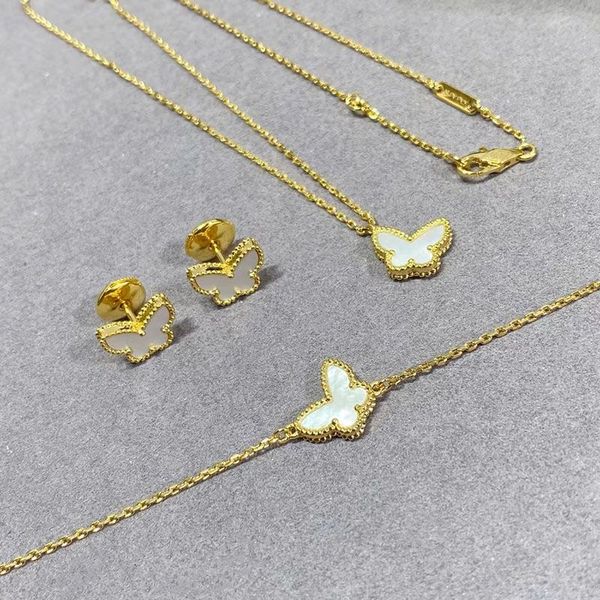 S925 sterling silver butterfly pendant necklace for women, a luxurious clover brand designer shell choker with matching earrings and bracelets