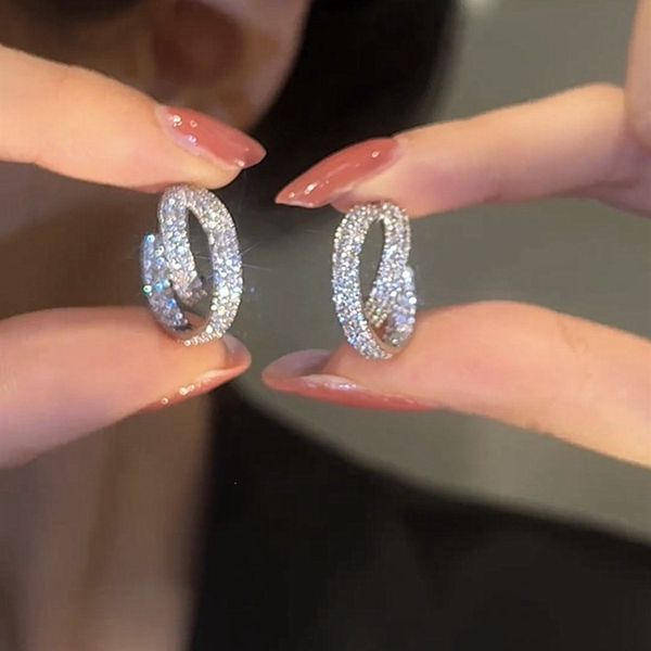 S925 Sterling Silver Stud Earrings with Sparkling 5A Cubic Zirconia for Women's Luxury Wedding and Party Jewelry