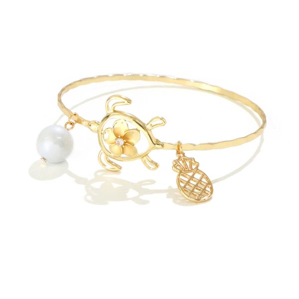 Sayhello's 6-10cm diameter Hawaiian Polynesian Chuuk Tongan glass pearl plumeria flower tortoise heart bracelet for men and women, style Q0719