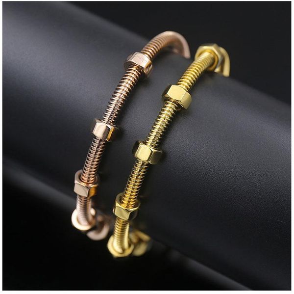 Screw Bangles Titanium Steel Oval Couple Women No Stone Rose Gold Bracelets Femme Bijoux Pulseira Without Box Bangle
