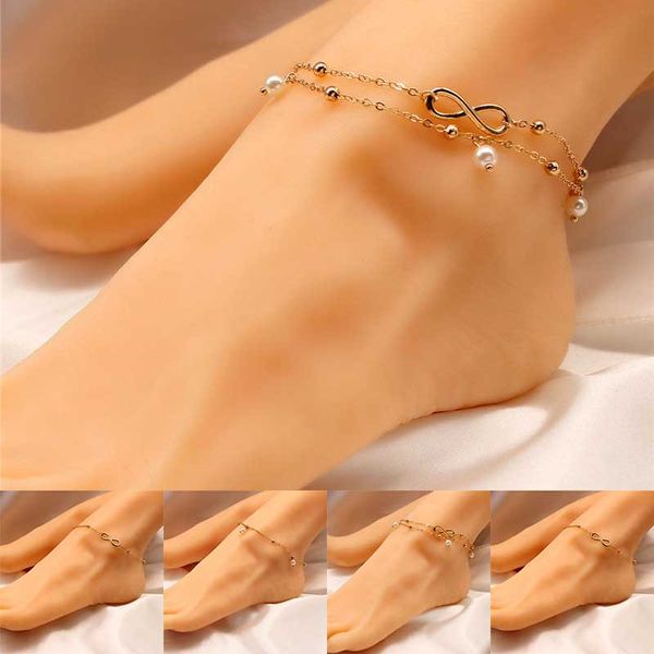 Silver Gold Infinity Anklet Chain, a stylish multilayer bracelet for women, perfect for beach fashion and dropshipping by Will and Sandy 320272