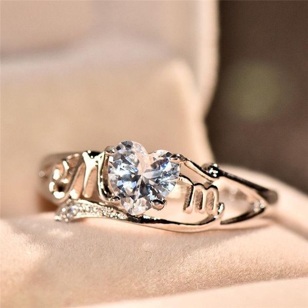 Silver zircon heart cluster ring, vintage romantic jewelry for women, perfect Mother's Day gift