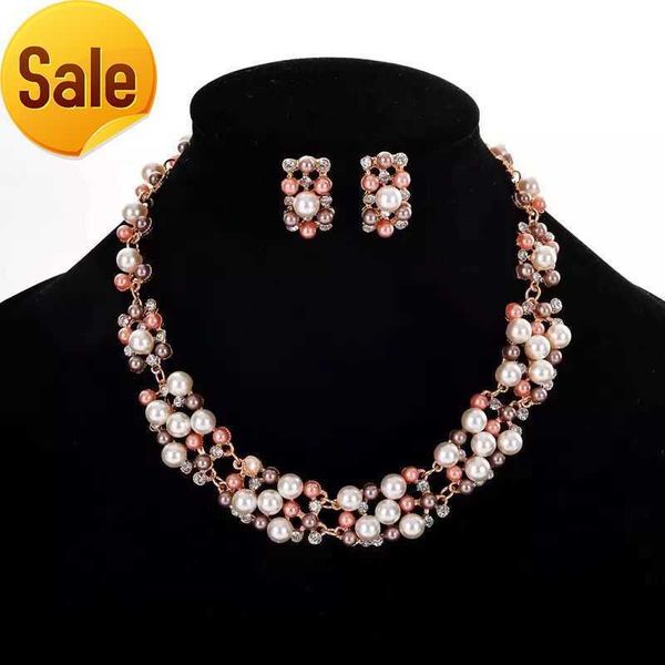 Silver-plated rose crystal bridal jewelry set with necklace and earrings for brides and bridesmaids