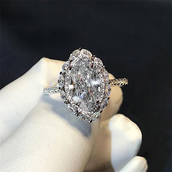 Size 6-10 unique luxury 925 silver marquise cut white topaz and CZ diamond eternity wedding band ring for women