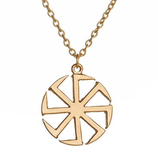 Slavic Kolovrat pendant necklace with wax cord, a pagan sun talisman choker for men and women as a birthday or date gift