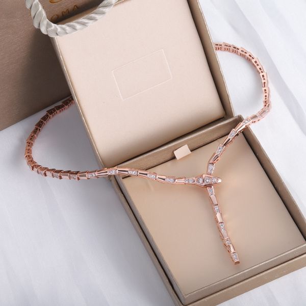 Snake necklace choker for women, elegant animal pendant design in silver, rose gold, or gold, perfect as a luxury gift for birthdays or engagements, presented in a box