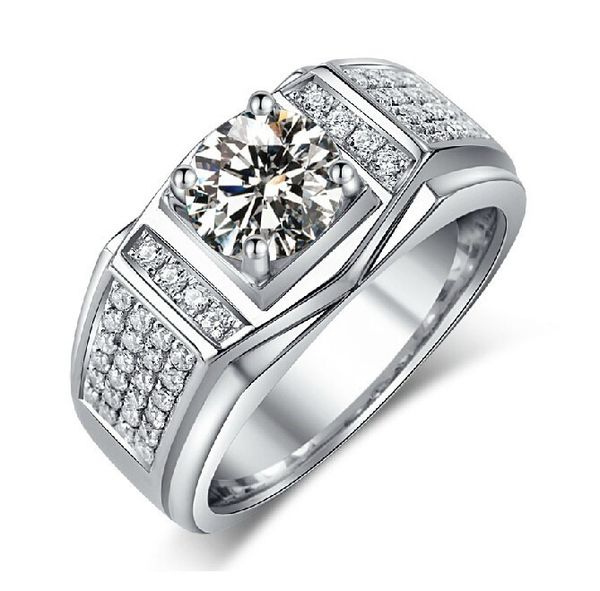 Solitaire Jewelry Men's 10KT white gold filled diamond engagement and wedding ring, sizes 7-13, ideal gift