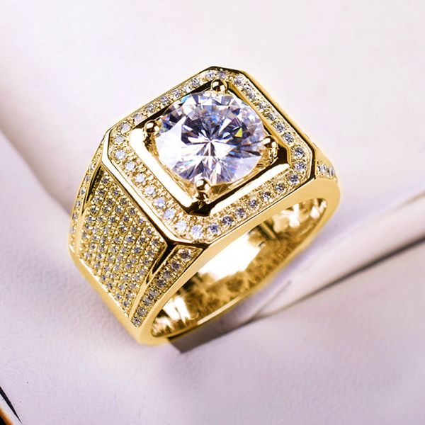 Solitaire men's moissanite zircon ring in 14K gold filled, perfect for engagement, wedding bands, or as a promise or party jewelry piece