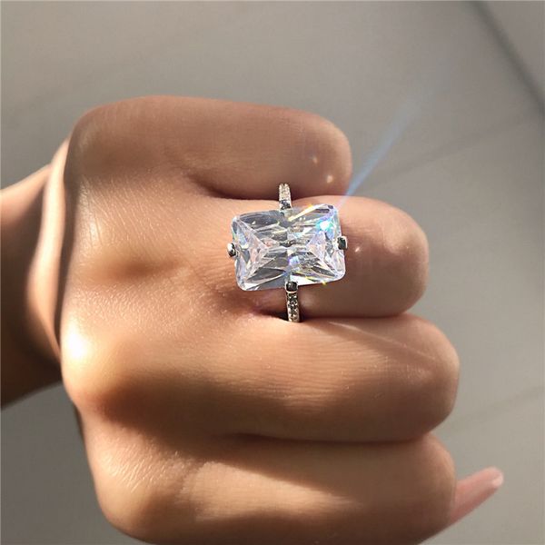 Sparkling 925 sterling silver square ring with 5ct simulated diamond for women's bridal jewelry