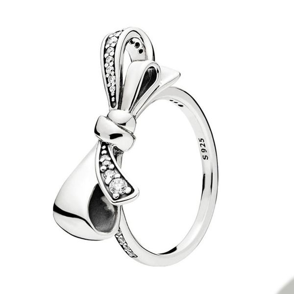 Sparkling bow ring in genuine sterling silver with CZ diamonds, a stylish jewelry set for women and girlfriends, perfect for parties, comes with a retail box
