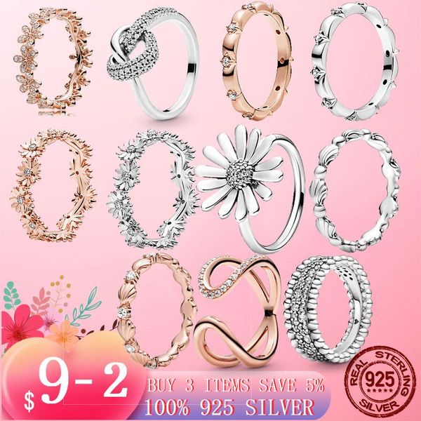 Sparkling daisy flower crown zircon wedding ring for women in 925 silver with bow-knot design