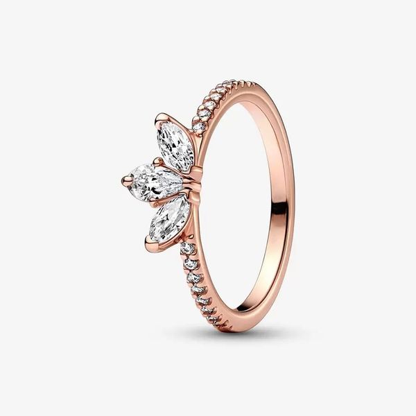 Sparkling Herbarium Cluster Ring in 925 Sterling Silver - A Luxurious Women's Wedding Jewelry Set with Diamond Crystal and Rose Gold Stacking Options