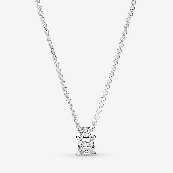 Sparkling round and square pendant necklace in 925 sterling silver, a designer piece for women, perfect for weddings and parties, featuring luxurious diamond accents