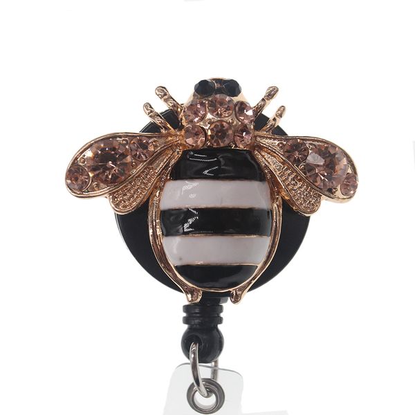 Sparkly Key Rings with Rhinestone Bee Design - Retractable Badge Holders for Nurses and Students Featuring Alligator Clips