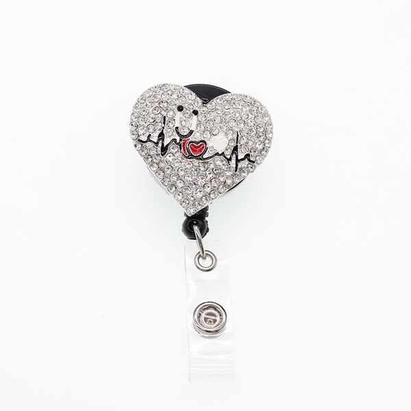 Sparkly Key Rings with Rhinestone Heart Design for Medical Professionals - Stethoscope Badge Reel with Alligator Clip