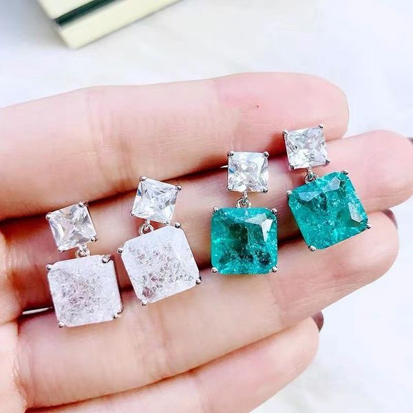Square AAAAA Zircon Dangling Earrings in 925 Sterling Silver for Women, Perfect for Parties, Weddings, and Bridal Jewelry Gifts