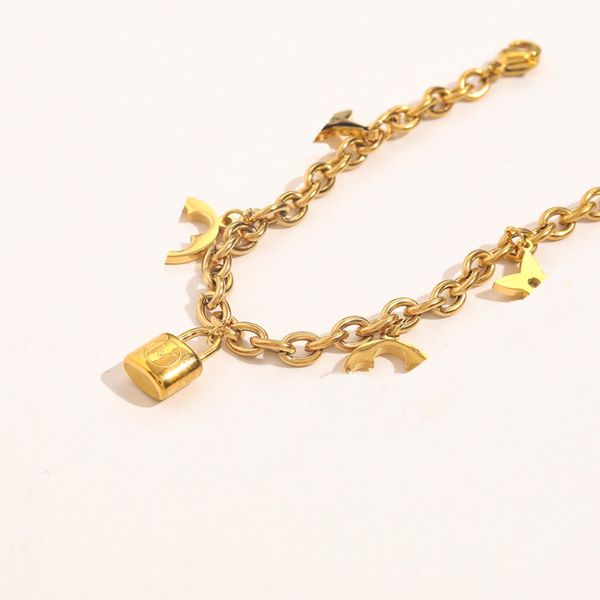 Stainless steel bangle bracelet for women with 18K gold plating, featuring a chain cuff design and letter pendant, ideal as a romantic gift or wedding jewelry