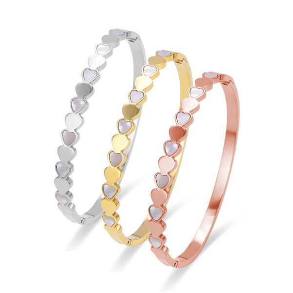 Stainless steel heart bangle bracelet, a classic white shell jewelry perfect for gifting