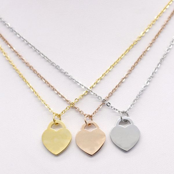 Stainless steel heart-shaped fashion necklace, short T-chain with 18k gold titanium peach heart pendant for women